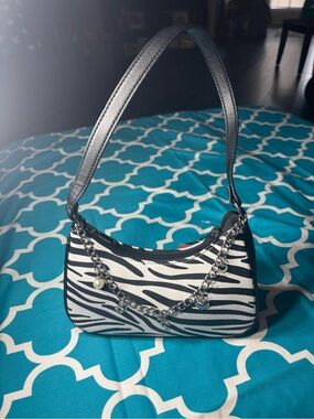 New Like Dreams Zebra Print Mini Shoulder Bag with Chain Accent - Black & White